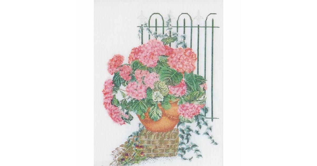 Kit point de croix imprimé aida Collection d'art hortensias en vase